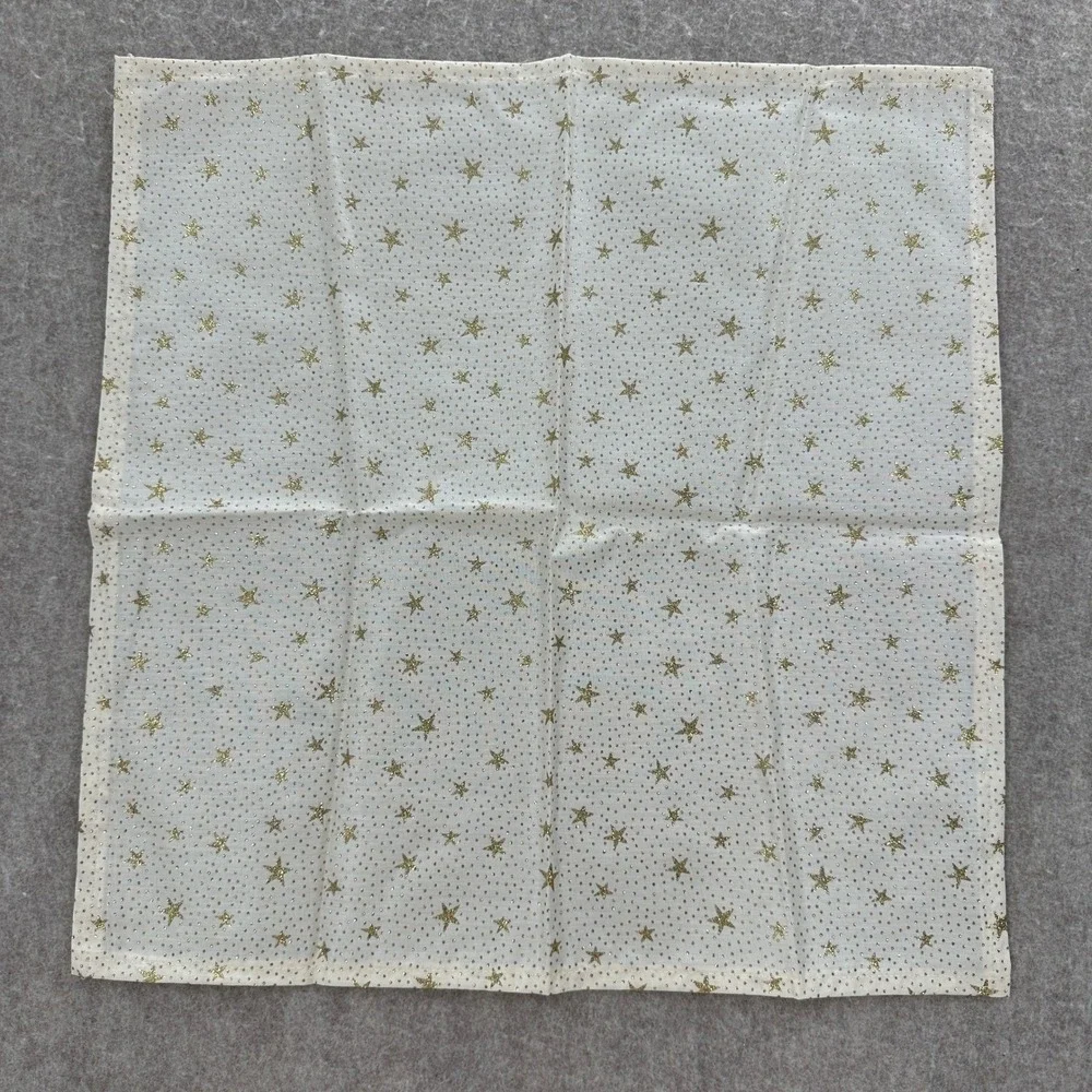VTG Cloth Napkins Set of 4 Cream Gold Glitter Star Celestial Holiday
